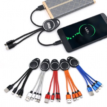 3 in 1 Keychain Braided USB Charging Cable with Light