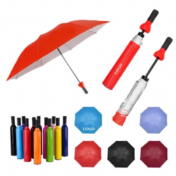 Compact Folding Umbrella In Wine Bottle